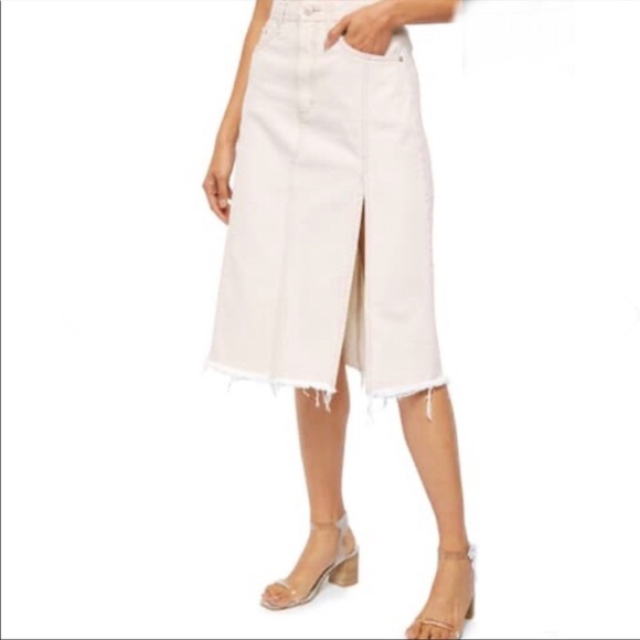 New🏷 Free People Mambo Slit Denim Midi Skirt Size 2 (26) - Picture 2 of 16